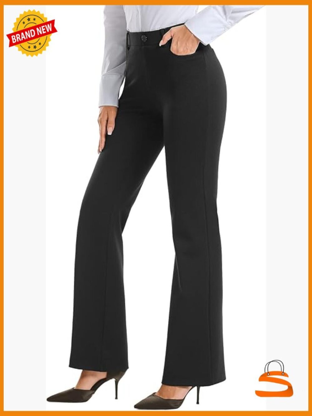Bootcut Dress Pants, Pull On, High Rise, Stretchy, Pockets, 28" Inseam